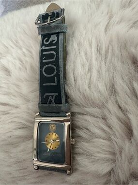 Louis Vuitton Black and Gold Rectangular Dial Strap Watch